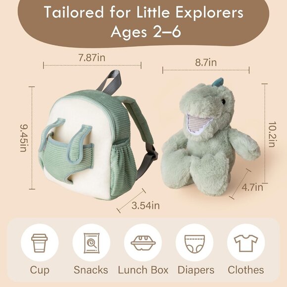 Dinosaur Toddler Backpack with Plush Toy for Boys 2-4, Ideal for Daycare - Picture 7 of 8